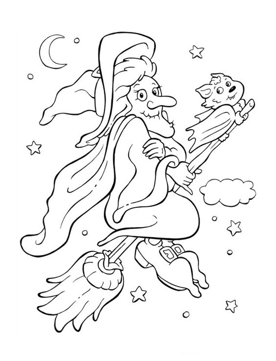 Desenhos para colorir de desenho para colorir de uma bruxa voando com sua  vassoura 