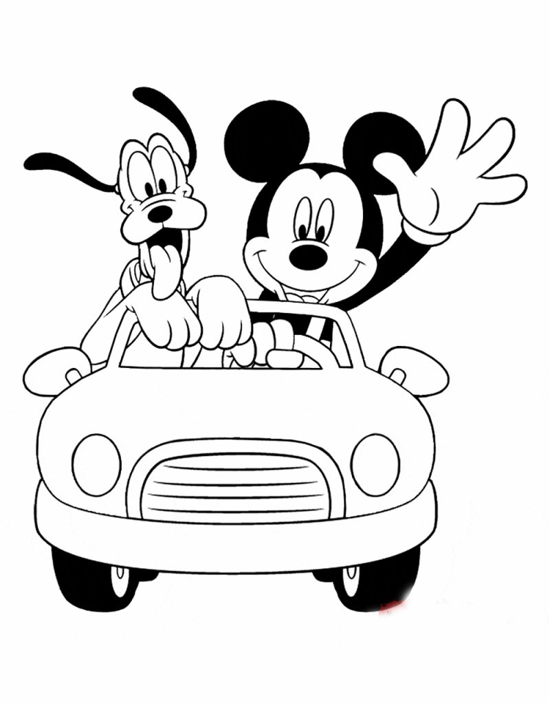 Download Mickey e Pluto Andando de Carro - Desenhos para Colorir