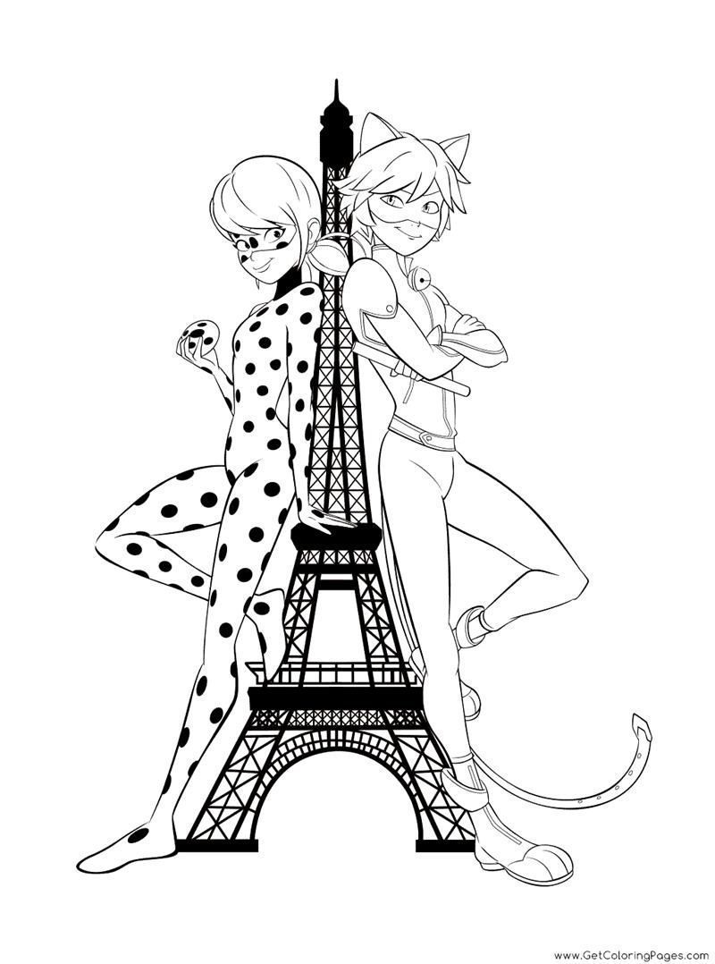 Ladybug e Cat Noir na Torre Eiffel – Desenhos para Colorir