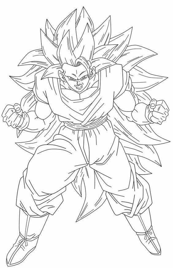 Goku transformado em Super Saiyajin 3 para colorir e imprimir